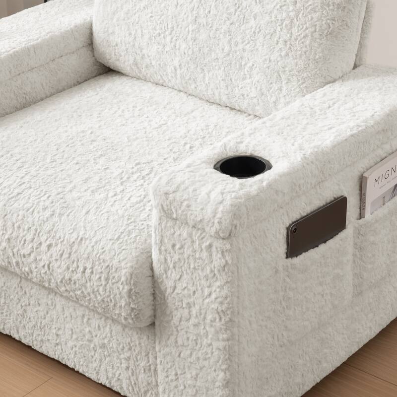 2-Piece Oversized Accent Chair & Ottoman Sets, Single Sofa Reading Couch Chaise Lounge with Storage Ottoman & Cup Holders