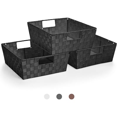 Sorbus Woven Basket Bin Shelf Storage Stackable with Woven Straps & Built-in Carry Handles - Set of 3 - 15.12" L x 13" W x 6" H