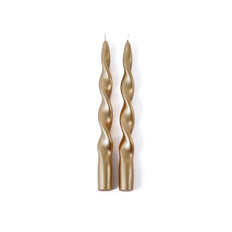 Lumière Twist Formal Taper Candles, Set of 12 - Holiday Table Décor - Gold - 10"