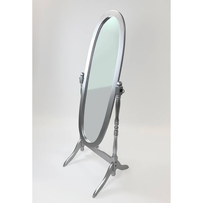 GTU Furniture Swivel Adjustable Full-Length Standing Oval Wood Cheval Floor Mirror - Silver