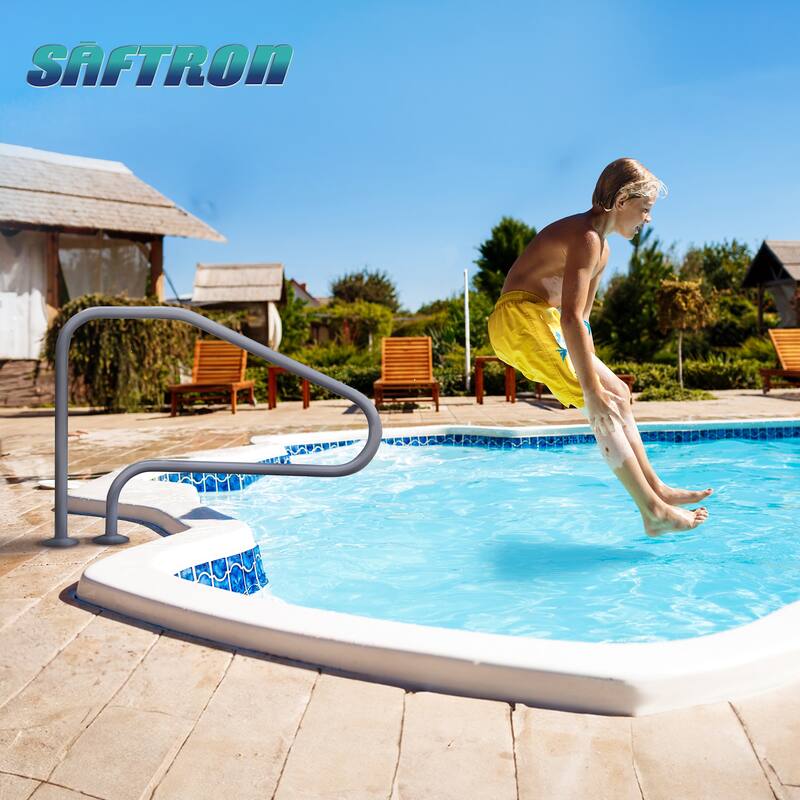 Saftron 48"x32" 4 Bend Figure 4 InGround Pool Return to Deck Rail, Graphite Gray - 17.5