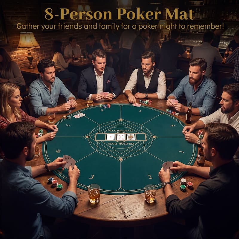 Gymax Round Poker Mat for Texas Hold'em 47'' 8-Player Poker Table Top - Green