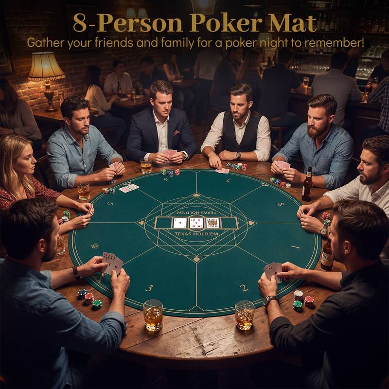 Pokermat Rond Gymax Round Poker Mat for Texas Hold'em 47'' 8-Player Poker Table Top ...