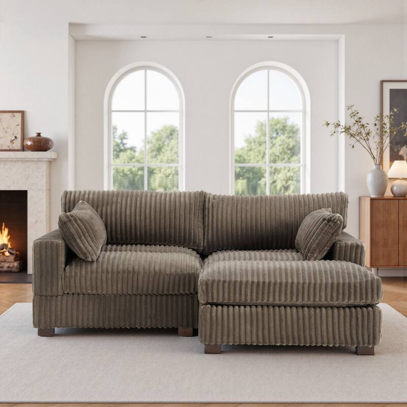 Plush Corduroy Upholstered Modular Sectional Sofa with Chaise
