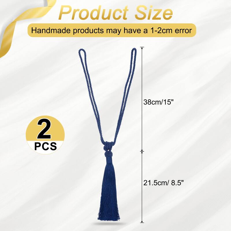 Handmade Elegant Curtain Tiebacks with Tassel - Dark Blue - 2 Pack