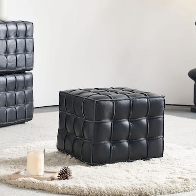 17.32''Genuine Leather Tufted Ottoman,Footstool For Living Room & Bedroom