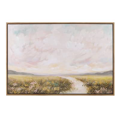 Madison Park Peaceful River Hand Embellished Framed Canvas Abstract Landscape Wall Art
