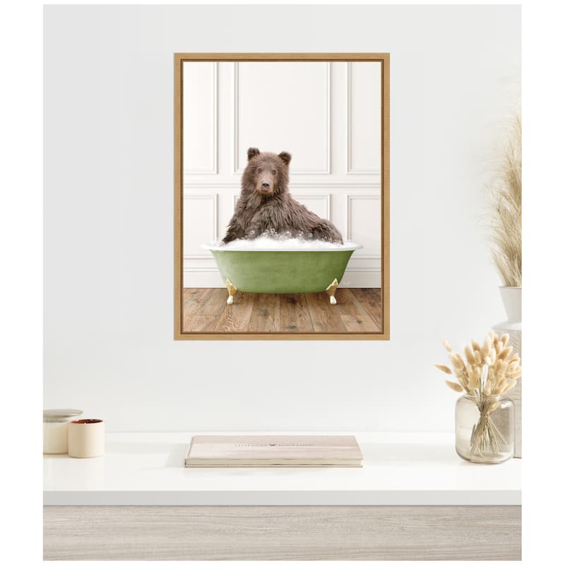 Kate and Laurel Sylvie Mother Bear in Transitional Bathtub Framed Canvas by Amy Peterson