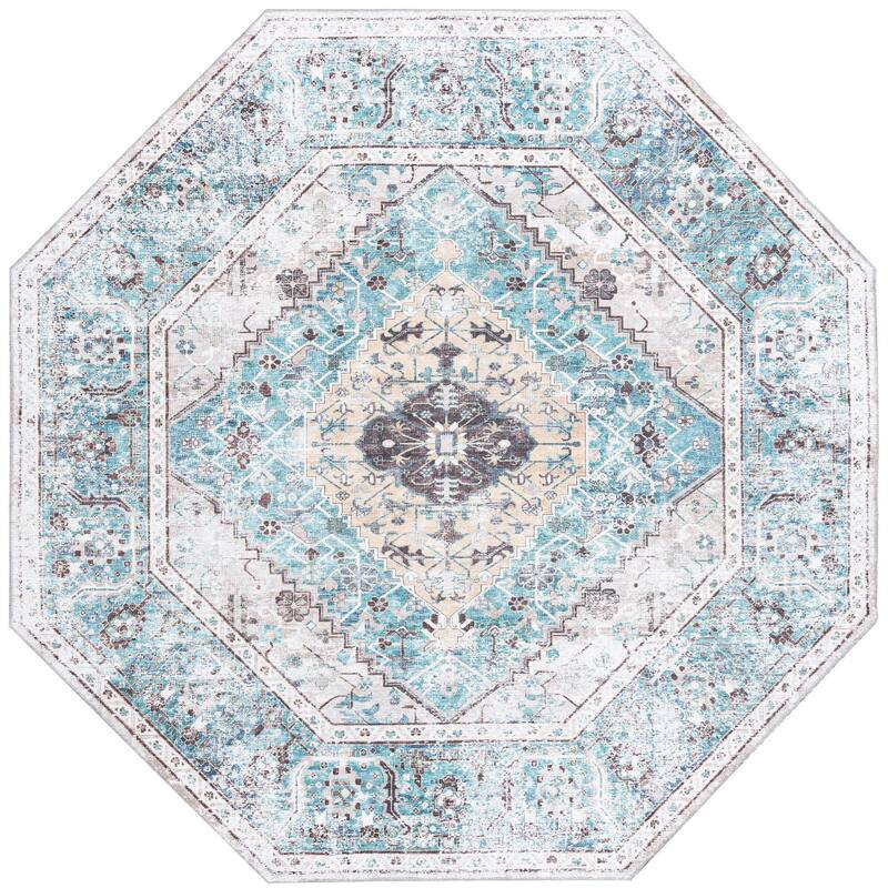 Traditional Tira Collection Area Rug - 7'10"x7'10" Octagon - Seaglass