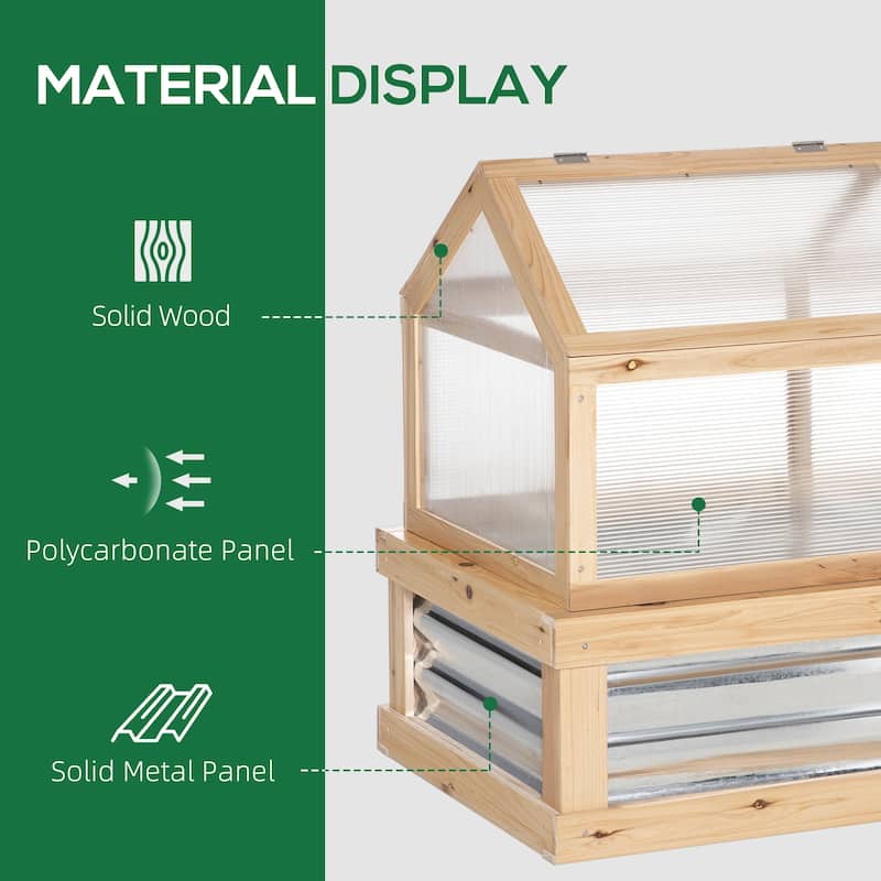 Raised Garden Bed with Polycarbonate Greenhouse, Wooden Garden Cold Frame Greenhouse, Flower Planter Protection, Natural