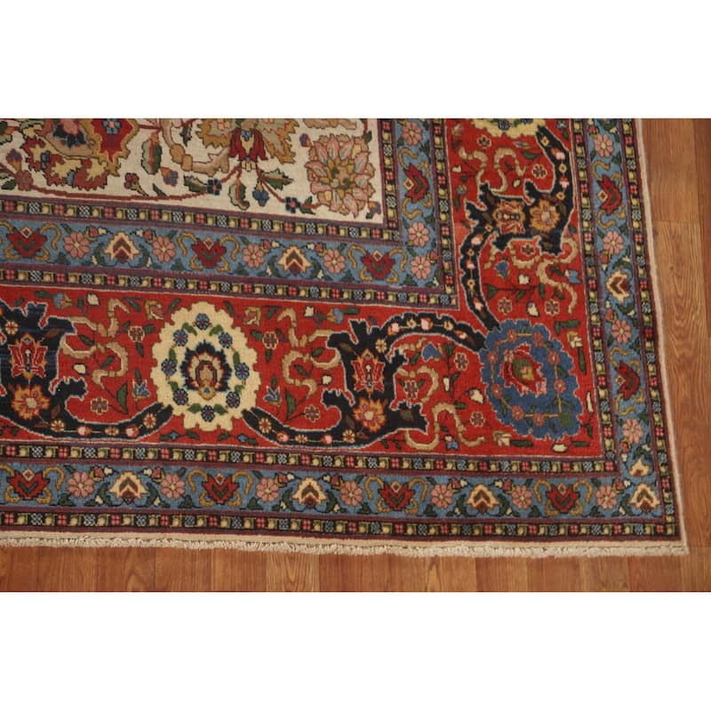 Signed Tabriz Persian Antique Area Rug Handmade Wool Carpet - 9'0" x 12'10"