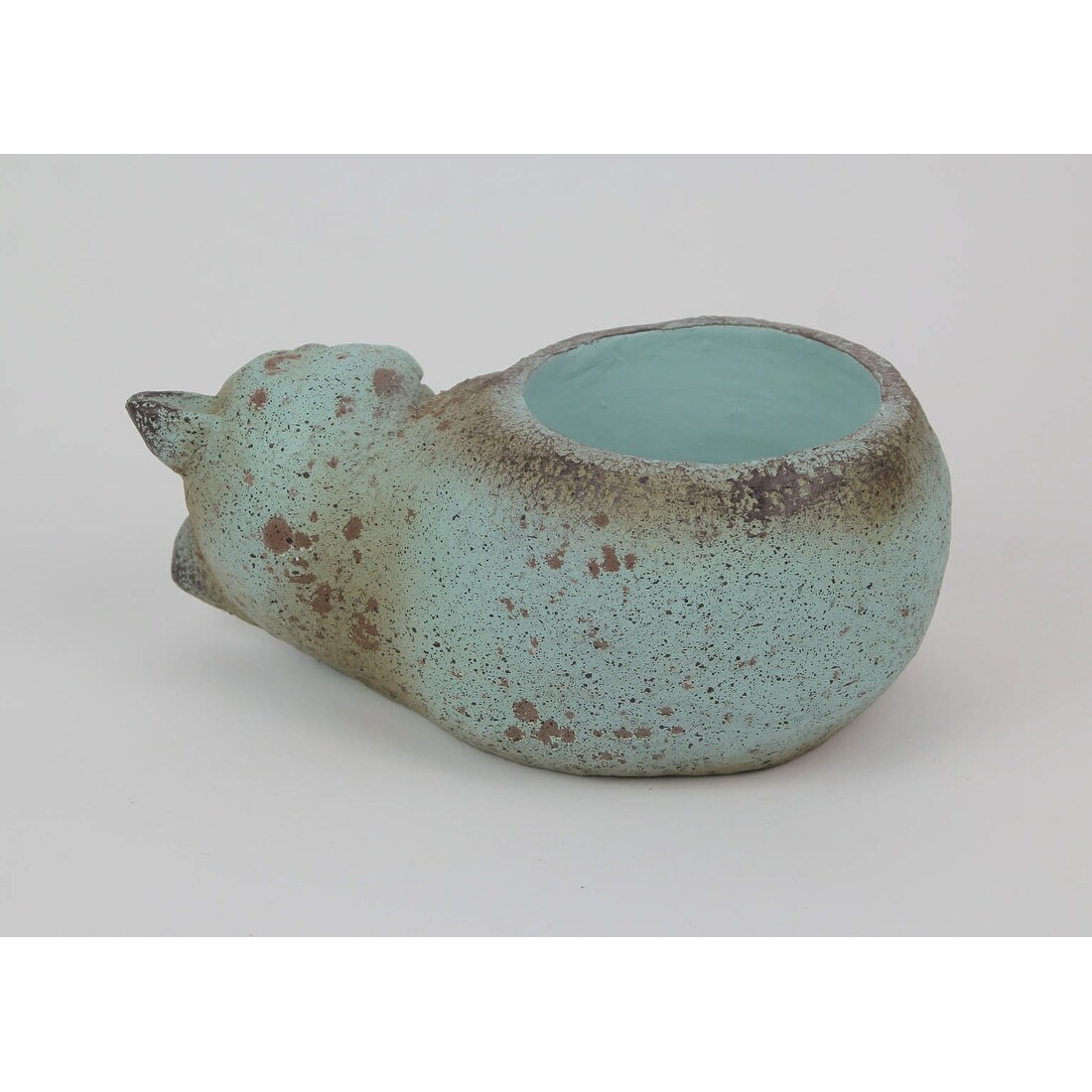 Shop Ceramic Aged Turquoise Sleeping Cat Planter Rustic Succulent
