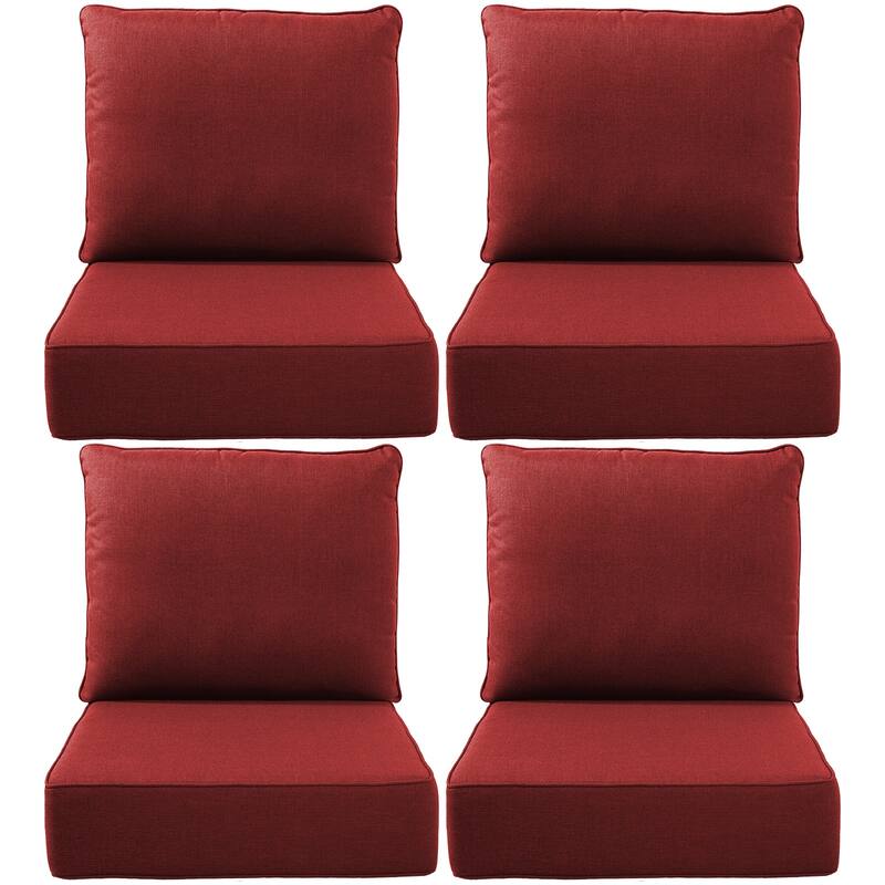 Gymojoy 24"x22"x6" Patio Thick Cushions & Pillows Set - Deep Seat Indoor/Outdoor Water & Fade Resistant - Four Sets - Red