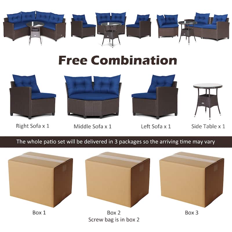 Costway 4PCS Patio Rattan Furniture Set Cushioned Sofa Glass Table - 49.5" x 23" x 29"