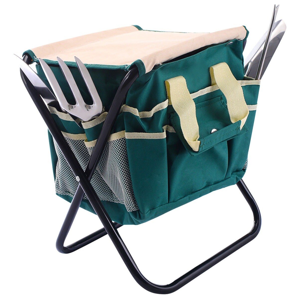 Shop Costway 7pc Stainless Steel Garden Tool Bag Set Folding Stool