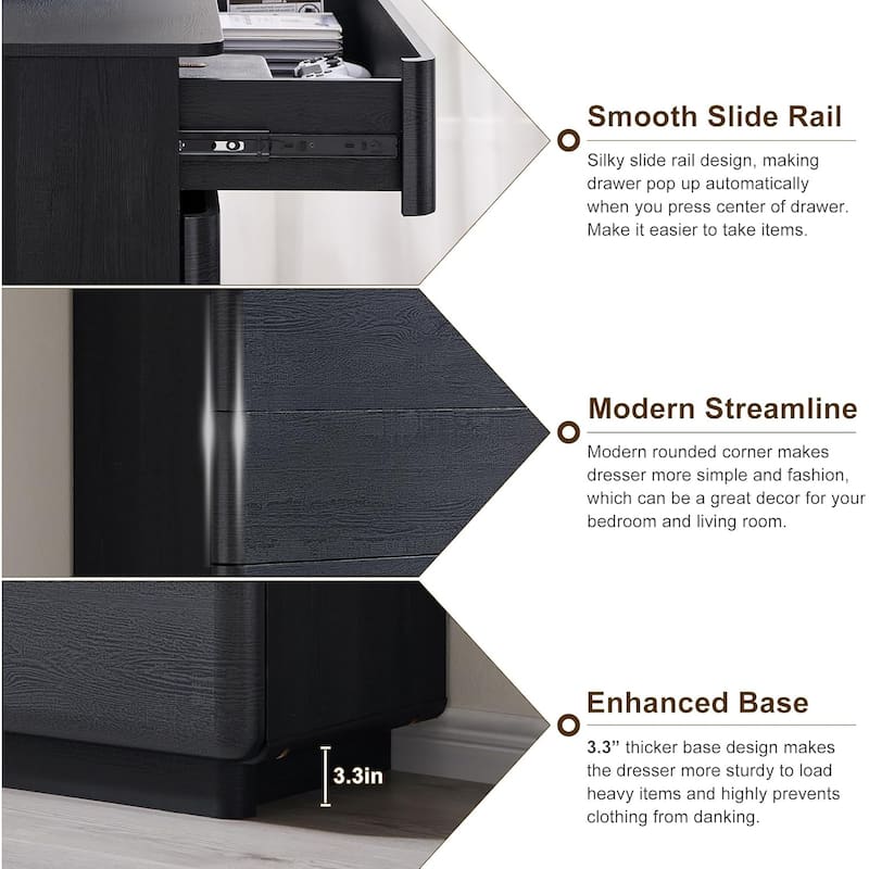 Modern 5 Drawer Dresser for Bedroom, Handle-less Wooden Dressers