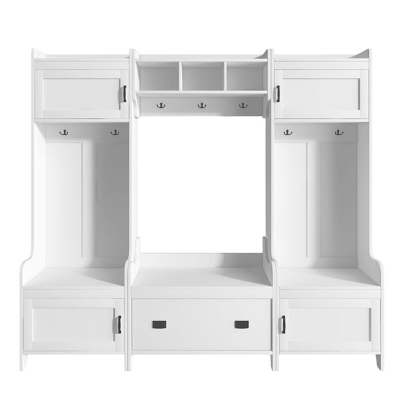78W Hall Tree and Shoe Bench with Shelves