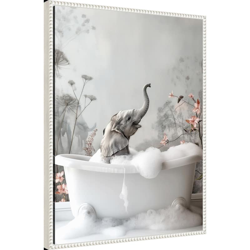 Elephant Bath Bliss by Niky Rahner Framed Canvas Wall Art