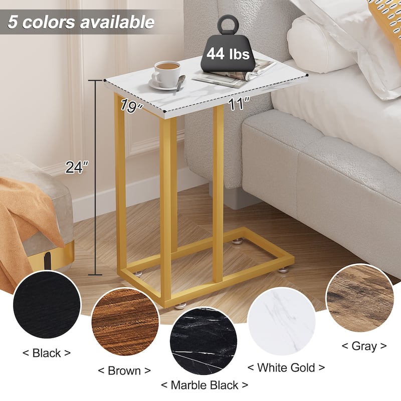 Javlergo Set of 2 C-Shaped Sofa Side Table, Small End Table for Living Room, Narrow Bedside/TV Tray Table