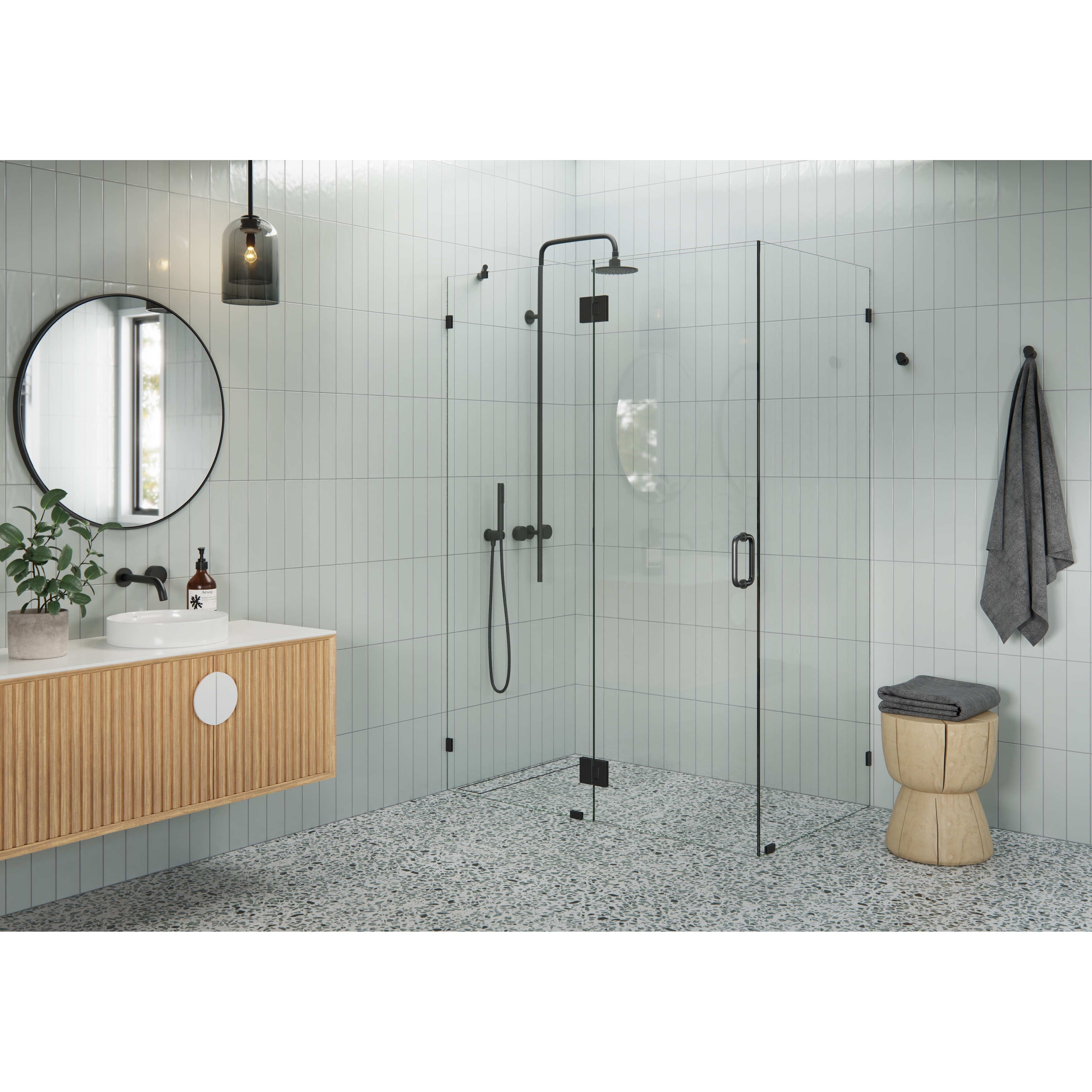 Glass Warehouse 78" x 54" x 32" Frameless 90 Degree Shower Enclosure - Glass Hinge
