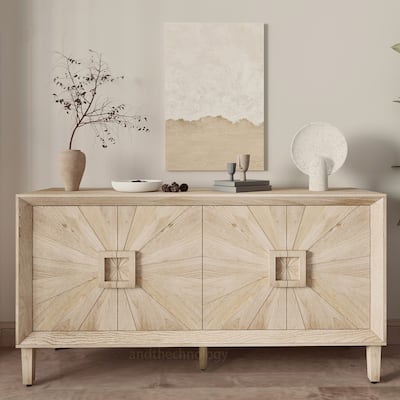 Farmhouse 4-Door Wood Cabinet With Adjustable Shelves