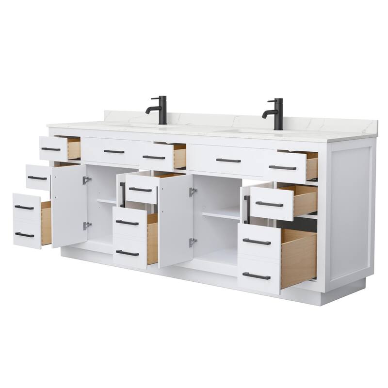 Beckett TK 84-inch Double Vanity, Single Hole Quartz Top