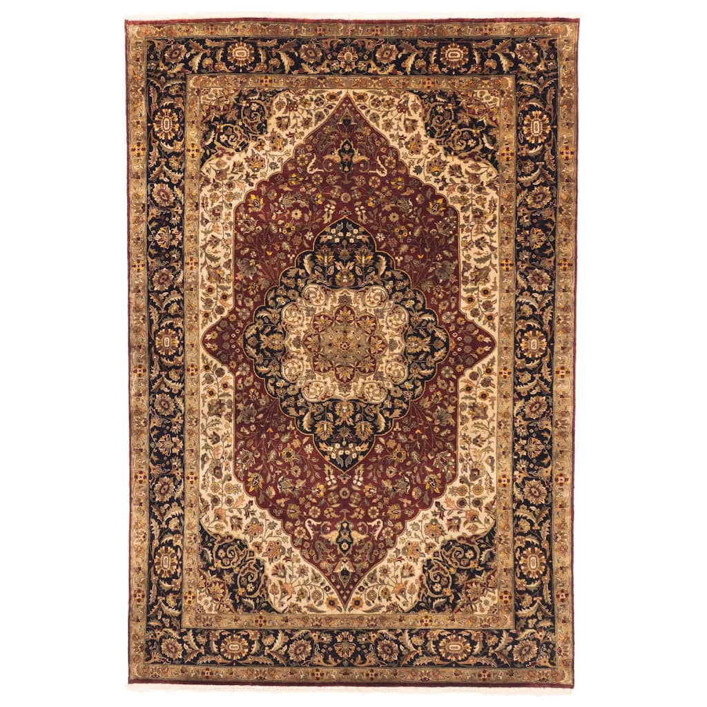 ECARPETGALLERY Hand-knotted Mirzapur Dark Red Silk, Wool Rug - 5'10 x 8'10