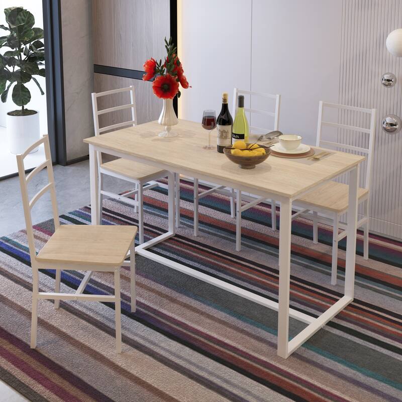 Modern Dining Table Set with Industrial Style Backrest Table and Chairs, Kitchen Breakfast Nook, Coffee Table, Workbench