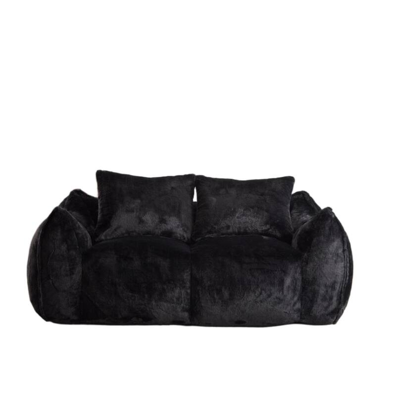 Fabric Upholstered Oversized Chase Lounge Loveseat Bean Bag Lazy Sofa with 2 Pillows
