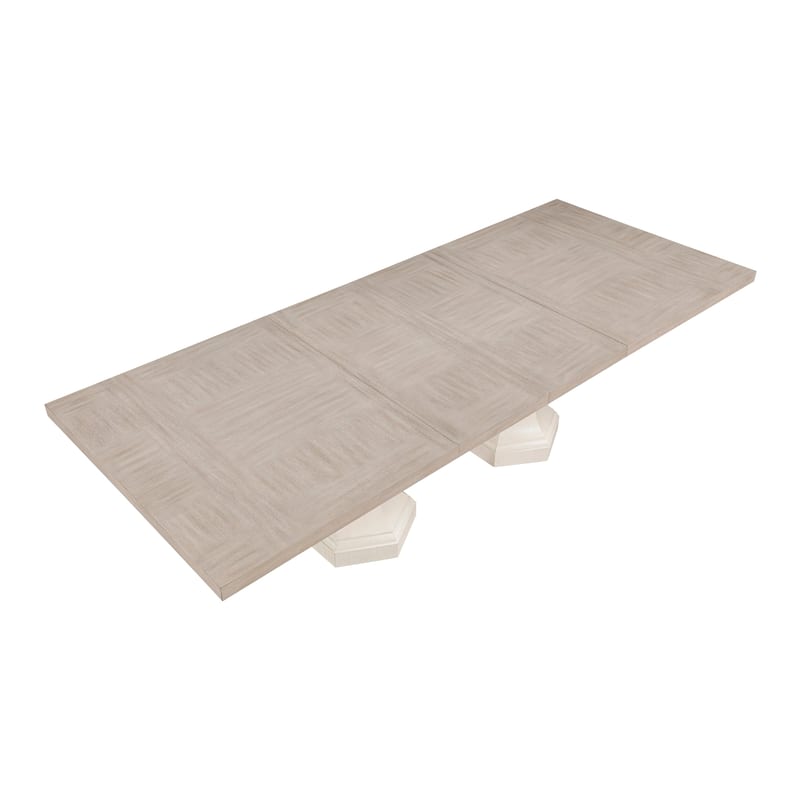 Modern Dining Set Extendable Table Armchairs Side Chairs Ivory Fabric Upholstered Furniture