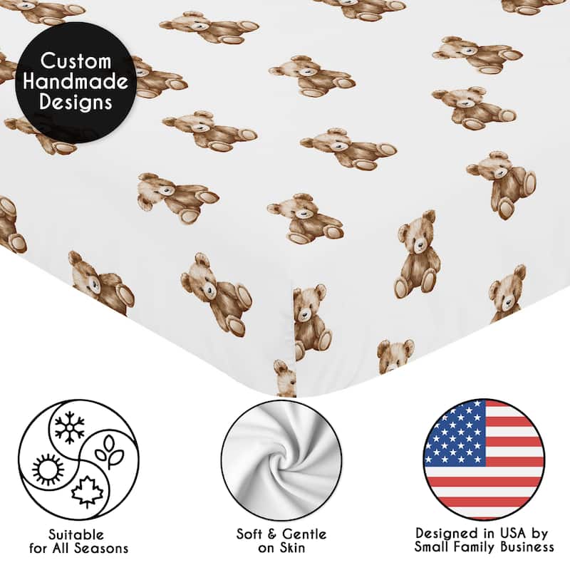 Sweet Jojo Designs Boho Teddy Bear Boy, Girl, Gender Neutral 2 Pack Fitted Crib Sheets -Taupe Plaid & Brown, Watercolor, Classic