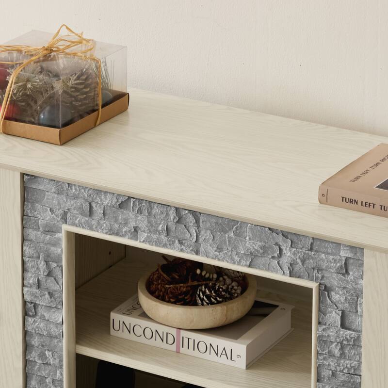 Classic TV Stand Entertainment Center for up to 65" TVs, Faux Stone Media Console Cabinet for Living Room