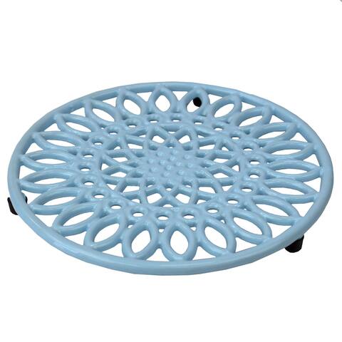 Sunflower Cast Iron Trivet, Light Blue