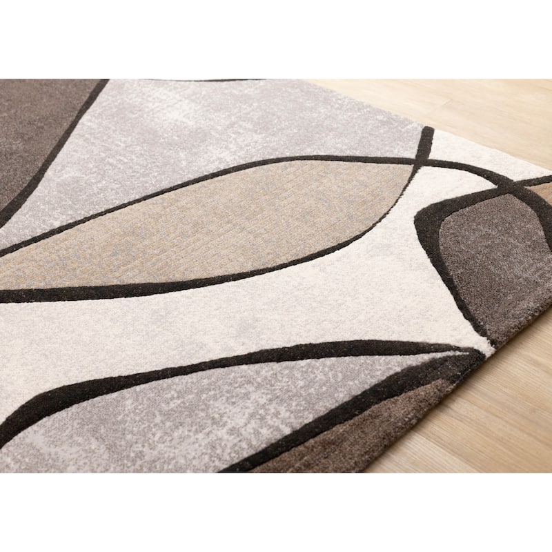 Brown Grey White Beige Abstract Geometric Area Rug