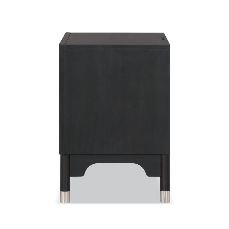 Furniture of America Forma Mid-Century Modern Balck Solid Wood Nightstand With LED Light and USB Ports (Set of 2)