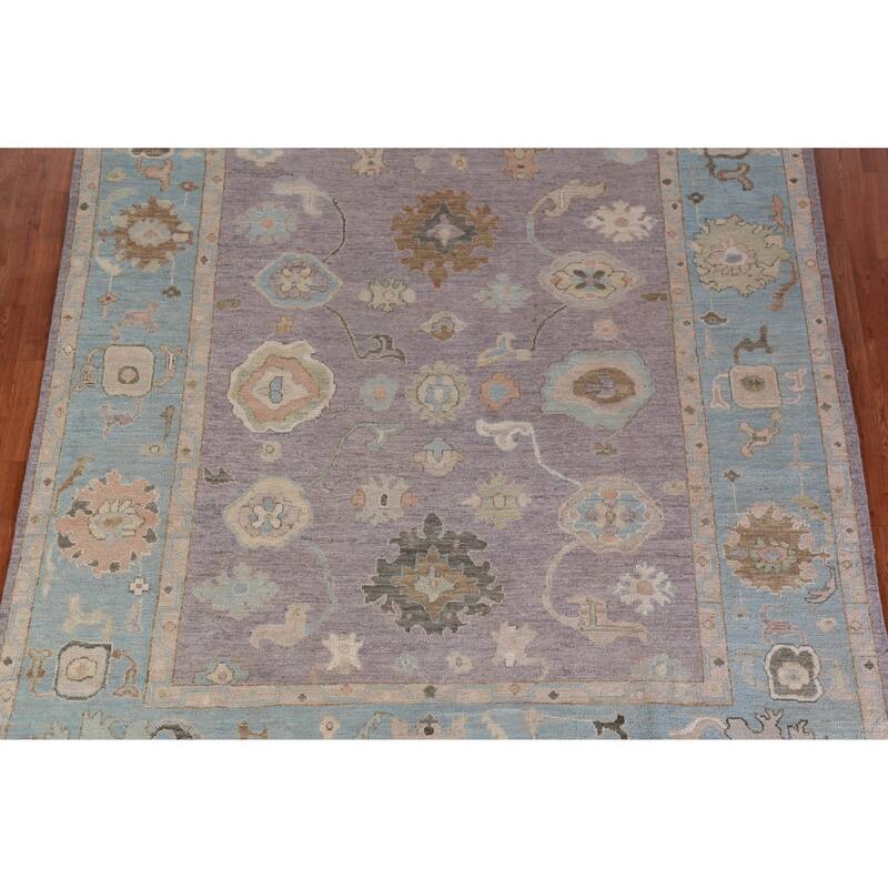 Hand Knotted Oriental 100% Wool Carpet Transitional All-Over Purples Oushak Area Rug - 9' 7'' X 8' 1''