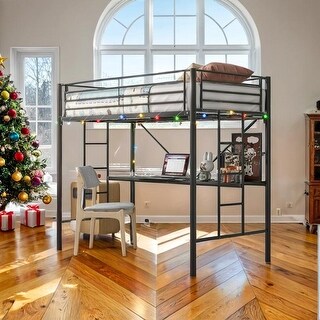Twin Metal Loft Bed with Desk with Power Outlets