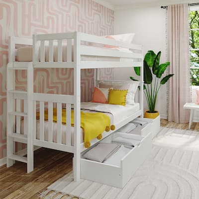 Max and Lily Twin over Twin Bunk Bed with Ladder and Storage Drawers