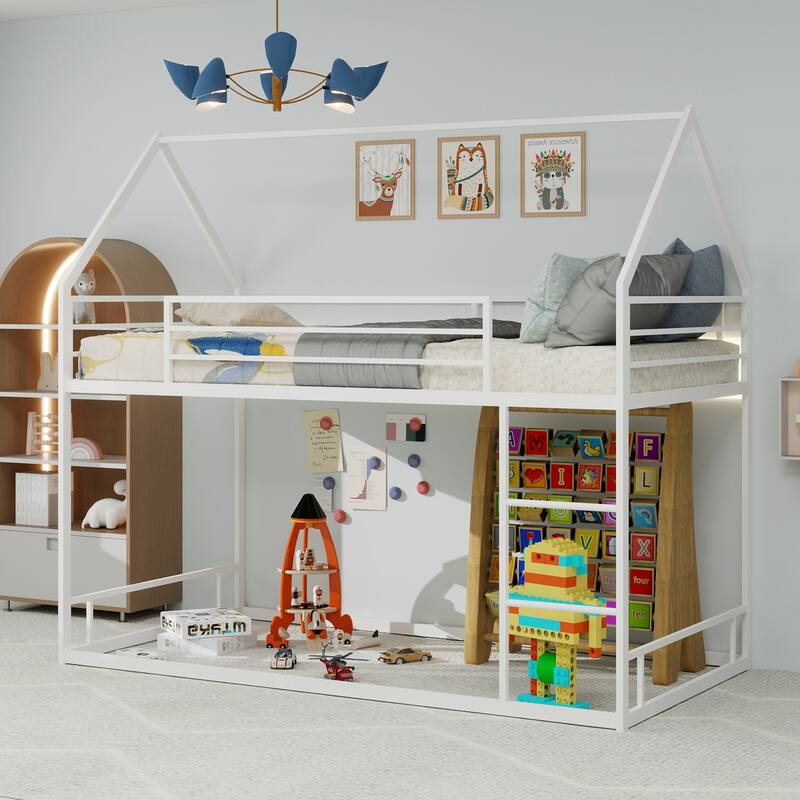 Metal Twin over Twin Bunk Bed Heavy-duty Sturdy Metal - White