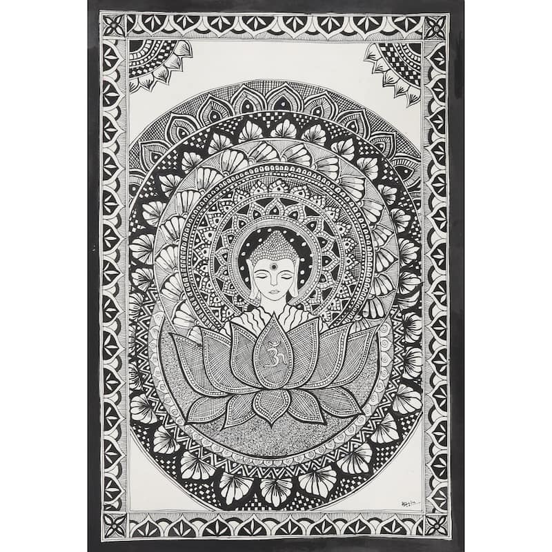 Novica Handmade Serene Buddha Madhubani Painting