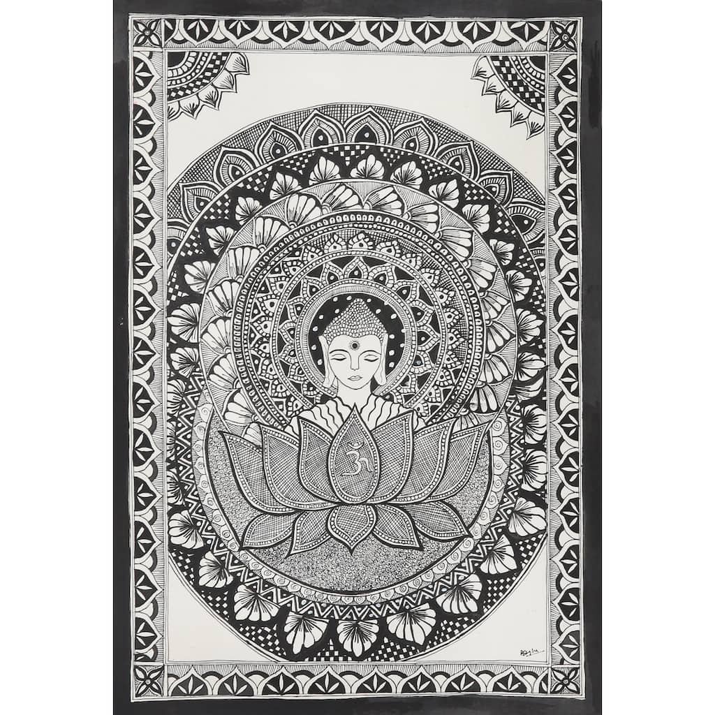 Novica Handmade Serene Buddha Madhubani Painting