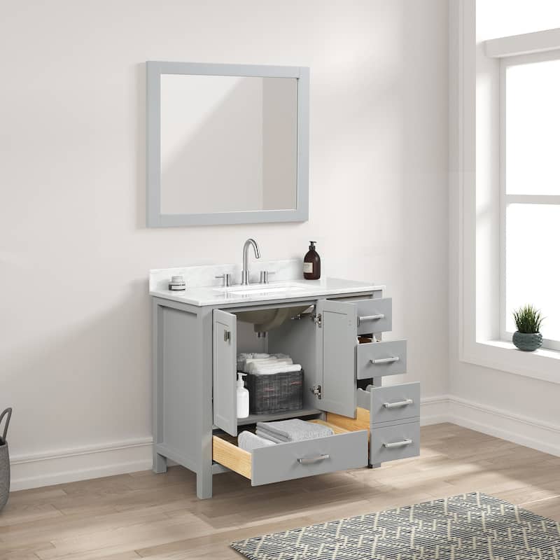 36" Freestanding Bathroom Vanity with Marble Countertop, Undermount Sink with Mirror