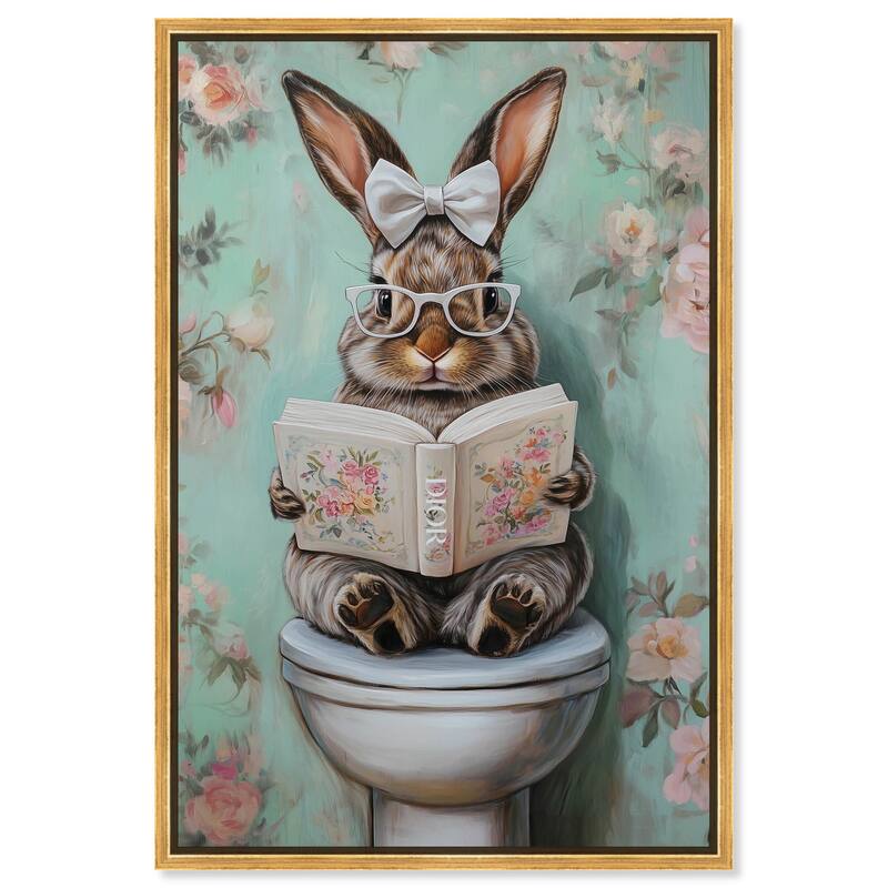 Petite Floral Toilet Bunny Canvas by Art Remedy - Gold - 10" x 15"
