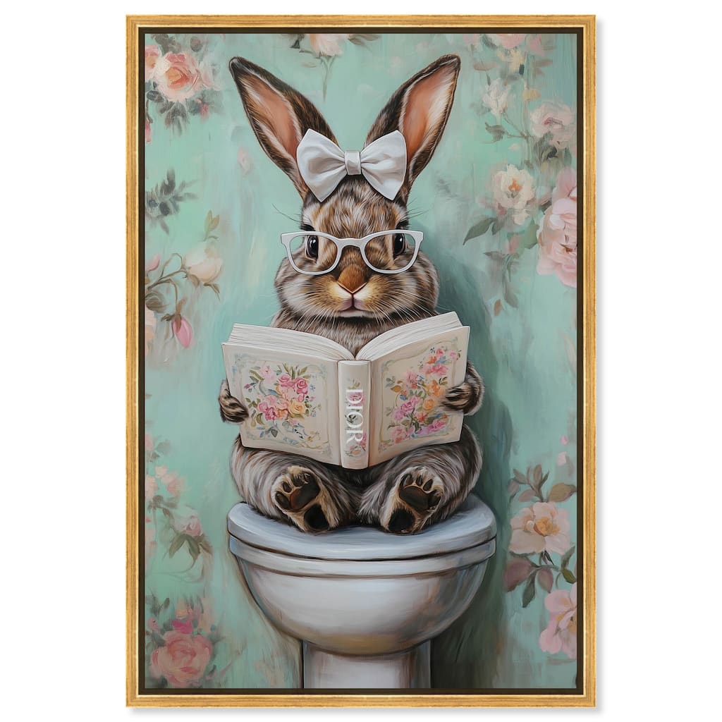 Petite Floral Toilet Bunny Canvas by Art Remedy