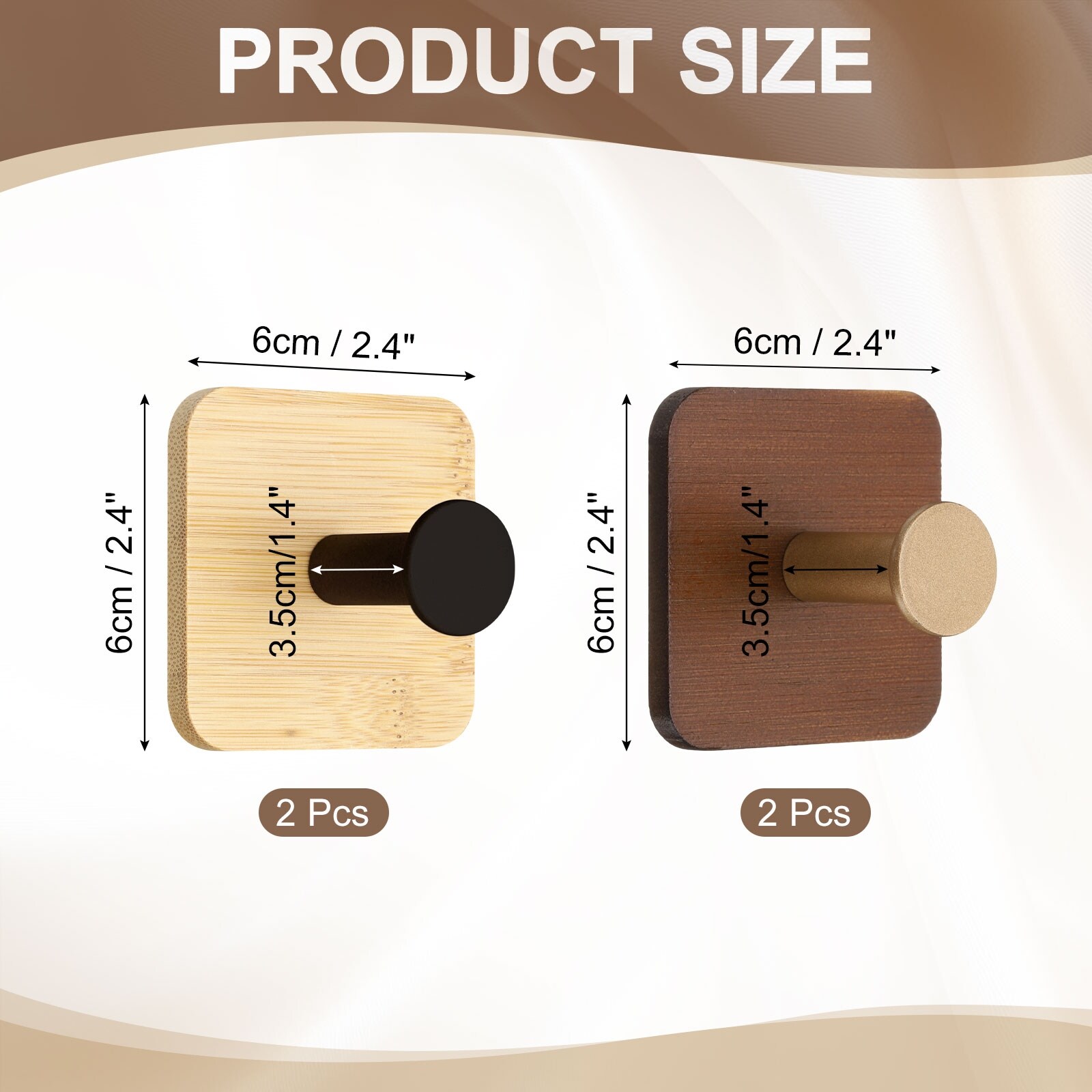 Wood Wall Self-Adhesive Hooks Towel Hanger Bracket Heavy Duty Hook for Bedroom Kitchen Bathroom Coat Robe - 6x6x4cm