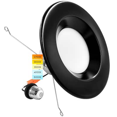 Luxrite 5/6" LED Recessed Retrofit Downlight 14W=90W 5 Color Options Dimmable Can Light Wet Rated Black Trim IC Rated