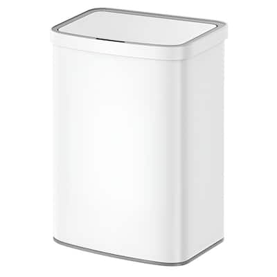 White Plastic Steel 13-Gallon Motion Sensor Trash Can with Carbon Filter