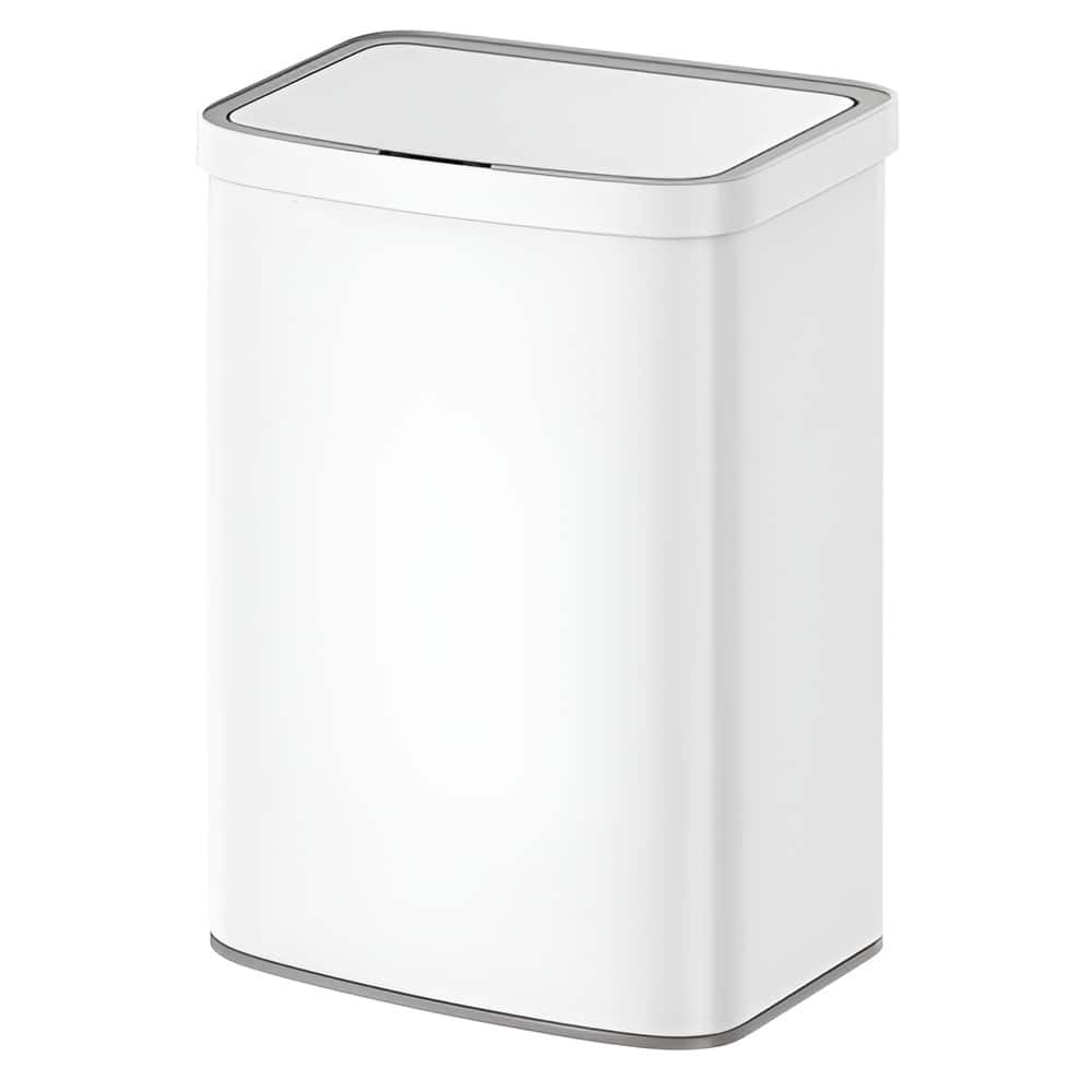 White Plastic Steel 13-Gallon Motion Sensor Trash Can with Carbon Filter