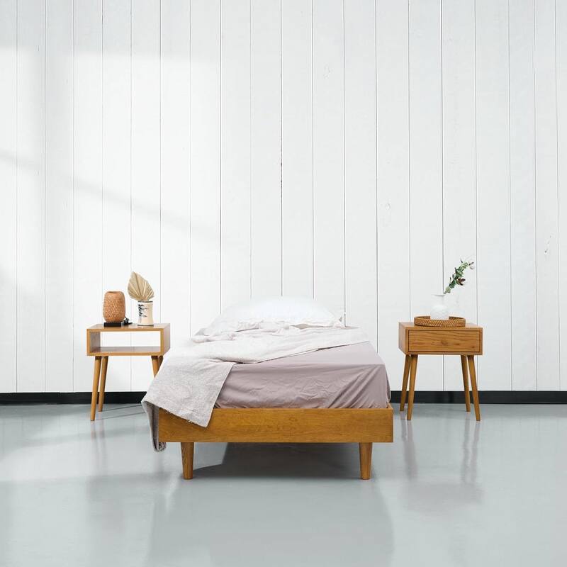 Twin Size Mid Century Modern Platform Bed Frame Floating Design with Silent Slats
