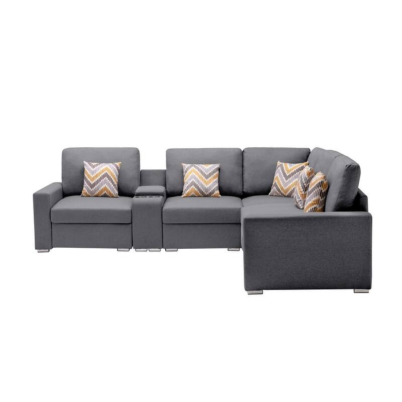 Linen 6Pc Reversible Sectional Sofa with USB Charging Ports Storage
